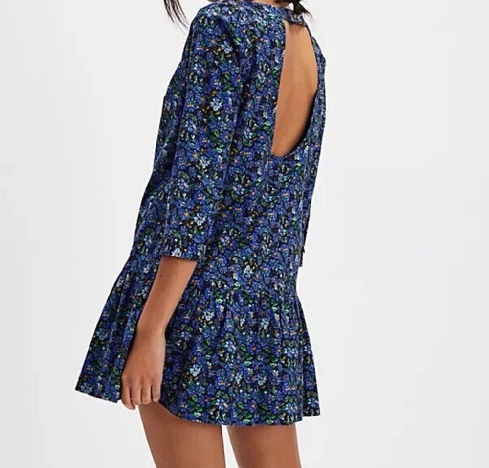 Free People The Avenue Mini Dress Floral Printed Ruffle Cutout Scoop NWT Size M